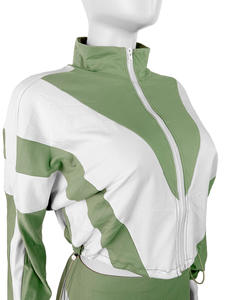 2025春季女长袖拉链夹克拼布两件套裤子运动服套装运动服女慢跑者套装 - Product Image 2