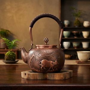 กาน้ำชาโลหะแบบจีนโบราณ ลายวัว พร้อมฝาปิด - Product Image 6