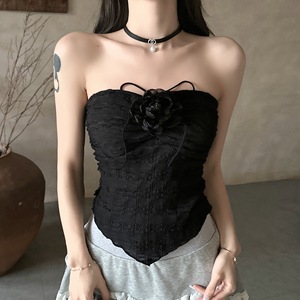 Blusa Sexy de Color Sólido para Mujer con Cuello Irregular y Flores 3D - Product Image 1