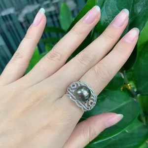 18 K Gold Micro Set Diamant Zwarte Parel Ring Jingzhanyi Sieraden Fabriek Productie Parel Ring Maatwerk K Gouden Parel Merk