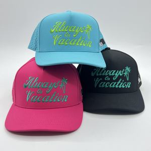 Gorra de béisbol deportiva de poliéster impermeable de 5 paneles con malla transpirable de frutas Dobby personalizada, ajustable, perforada con corte láser, estilo papá - Product Image 1