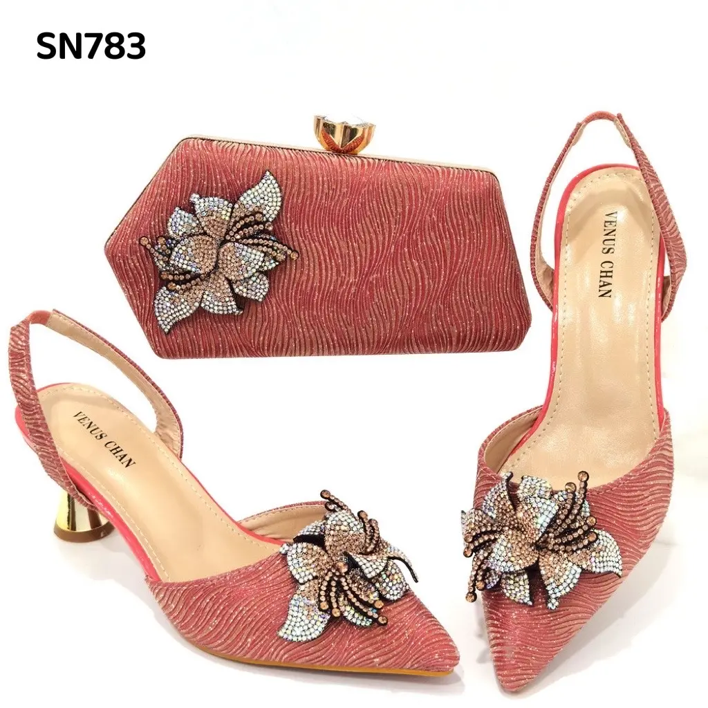 New Fashion Women Handbag Ladies Italian Matching Low Heels Shoes and Bag Set for African Party