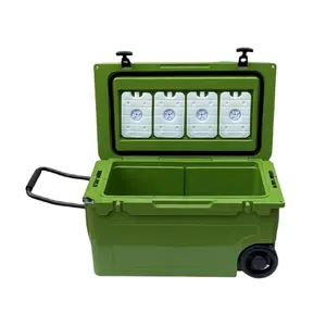 PU大型海鲜存储运输滚塑冷却器箱带Wheels-55L冰柜