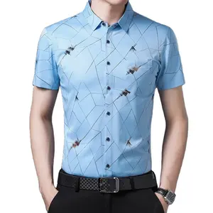 Moda yeni varış erkek kısa kollu slim fit serin bluz gömlek