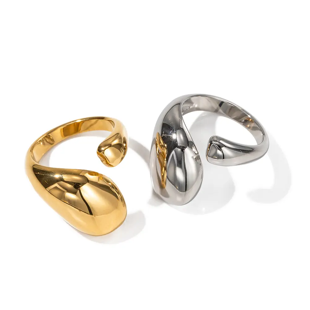Minos neues modedesign 18K-Gold-Edelstahlringe mit unregelmäßiger Öffnung Ringe wasserdicht farbfeste Schmuckringe Großhandel