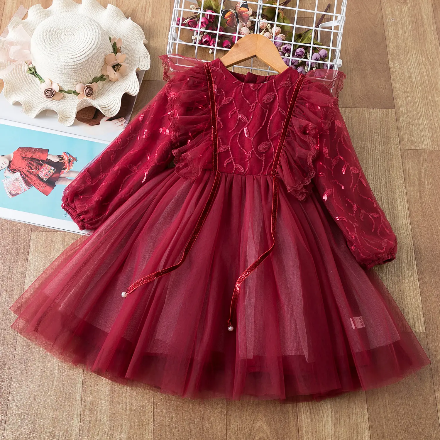 2023 Girls Princess Sequined Frock Costume Autumn Winter Long Sleeves Kids Clothes School Casual Baby Party Dress