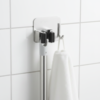 Support mural auto-adhésif pour balai de salle de bain avec crochet utilitaire, en acier inoxydable SUS201, support double pour balai et serpillière