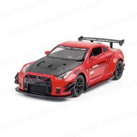 HTF Hot 1:24 GTR, modelo de coche de aleación de fundición con sonido de aerosol y batería AAA alcalina ligera, juguete fundido a presión para niños