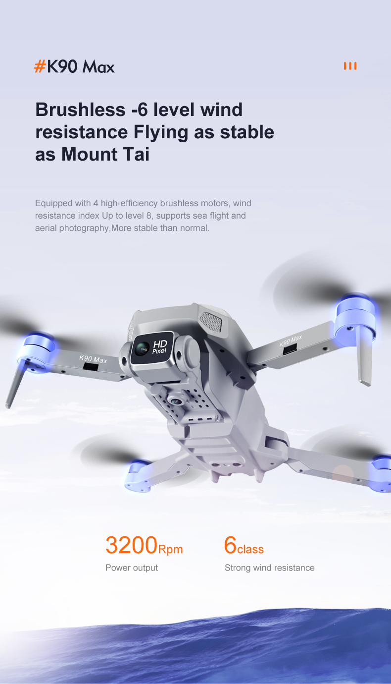 K90 Max drone, HD K90 3200Rpm 6class Power output Strong wind resistance a Koa Pixel