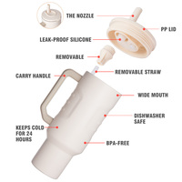 Gobelet isotherme à double paroi en acier inoxydable 304 de 40 oz avec poignée, isolation 24H froid 12H chaud, couvercle anti-fuite avec paille