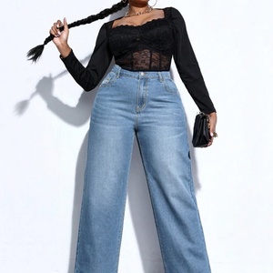 Fabricant chinois de jeans droits en denim bleu clair pour femmes, taille haute, extensibles, pour femmes - Product Image 5