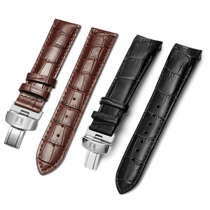 Bracelet de montre 19mm 20mm 21mm 22mm 23mm 24mm fermoir papillon incurvé noir bracelet en cuir croco pour montre Lelocle Couturier - Product Image 1