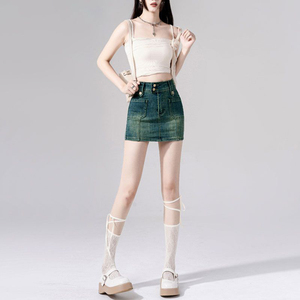 กระโปรงยีนส์สั้นทรงเข้ารูปสไตล์วินเทจสำหรับผู้หญิง ยี่ห้อ Huanqiu เหมาะสำหรับใส่ลำลองช่วงฤดูร้อน - Product Image 2