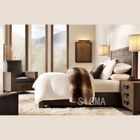 Sigma Simply Design Meuble de chambre à coucher d'aspect antique Cadre en bois taille King Queen avec lits en tissu
