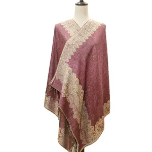 Großhandel neue Mode Vier-Jahreszeiten mit Jacquard Polyester Chiffon muslimisch Cashewnuss-Fransen-Schal langer Schal