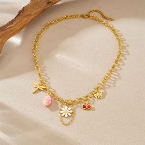 Fashion Pendant Necklace Zinc Alloy Daisy Cherry Design Party Jewelry Gold Chain Charm Necklace N3750 - Product Image 3