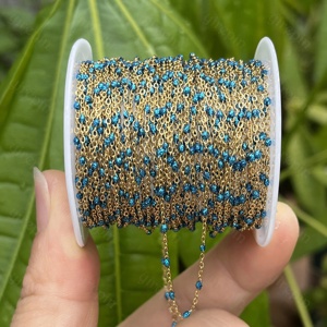 Catena a maglie piatte in acciaio inossidabile con perline a sfera satellitari smaltate glitterate personalizzate, sottili da 1,2 mm, alla moda, all'ingrosso - Product Image 1