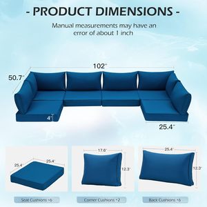 HOMREST Outdoor Water-Repellent Foam-Filled <strong>Replacement</strong> <strong>Cushions</strong> for 6-Seat <strong>Rattan</strong> Wicker Sectional Patio <strong>Furniture</strong> Set-Blue - Product Image 4