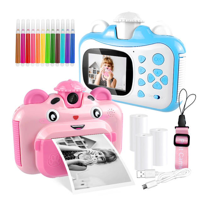 Factory Hot Sale Kids Instant Print Camera 1080p HD CMOS Sensor Waterproof Hidden Function Gifts MicroSD 180 Wide Angle