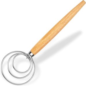 Batidor de Masa Danés de Acero Inoxidable con Mango de Madera, Batidor de Huevos, Batidor de Masa para Pan, Apto para Lavavajillas y Horno - Product Image 1