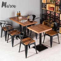 Ensemble de table à manger de style nordique industriel en bois de chêne pour 4 personnes avec structure en fer, écologique et durable