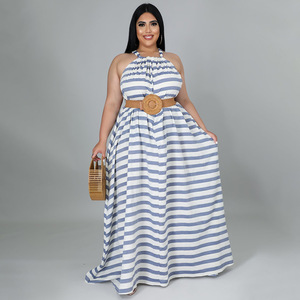 Abito a Righe N7274 <span class=keywords><strong>Taglie</strong></span> <span class=keywords><strong>Forti</strong></span>, <span class=keywords><strong>Abbigliamento</strong></span> Donna Vestibilità Ampia Stile Europeo e Americano Casual Extra Large - Product Image 6