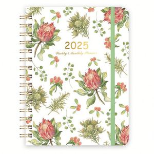 Agenda Semanal y Mensual 2025 al por Mayor, Tapa Dura A5, Papel Recubierto, Encuadernación en Espiral, Diseño Floral Personalizado - Product Image 1