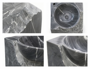 Poulars Wholesale Luxury Wall-mounted Natural Stone Man Made Wash Pedestal Hand Washing Sink Grey Wood Marble Stone Basin - Product Image 3
