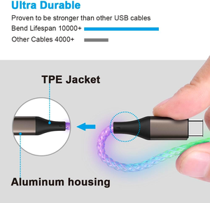 Hızlı şarj ve veri transferi örgülü koruyucu saf LED ışık ile 66W kademeli bakır kablo 4FT 3-in-1 çok RGB kablosu - Product Image 3