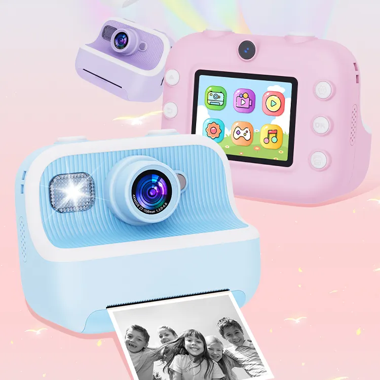 Câmera digital infantil brinquedo, câmera instantânea recarregável, máquina fotográfica fofa sem tinta, impressora infantil