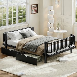 Base de Cama Minimalista Queen Size con Cajones de Almacenamiento, Estructura Metálica de Tubo Redondo, Resistente, Ahorra Espacio, ODM OEM - Product Image 2