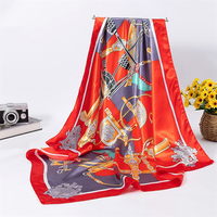 Selendang Panjang Persegi Motif Garis Geometris Minimalis Mewah Bahan Polyester Silk Twill Cetak Digital 90x90cm untuk Wanita