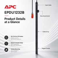 Bloc d'alimentation vertical APC Schneider EPDU1232B pour armoire, triphasé 230V 32A, entrée de puissance 22KW/11KW