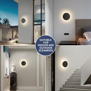 Applique murale moderne <span class=keywords><strong>d</strong></span>'extérieur, noire, ronde, étanche, à LED, lampe solaire Eclipse pour patio, véranda, <span class=keywords><strong>porte</strong></span> <span class=keywords><strong>d</strong></span>'<span class=keywords><strong>entrée</strong></span> - Product Image 6