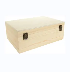 사용자 정의 크기 및 로고 대형 미완성 나무 상자 소나무 나무 포장 상자 힌지 뚜껑이있는 나무 보관 상자