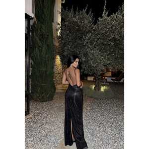 Vestido de Fiesta Negro de Lujo, Corte A, con Lentejuelas, Tirantes, Poliéster, con Decoración Bordada, Tallas XS a XL, para Eventos Nocturnos de Primavera - Product Image 1