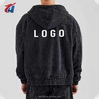 Veste à capuche décontractée en jean de haute qualité, coupe ample, doublée, zippée, 100% coton, en jean noir délavé, pour homme, style vintage