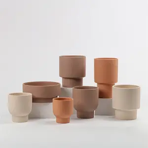 Wholesale home decorated succulent pot de fleur rustic matte round cylinder pots plant flower orchid terracotta clay pot