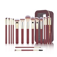 Nouvel ensemble de 16 pinceaux de maquillage véganes 2025 à paillettes rouges avec pochette, kit complet pour anticernes et lèvres, manche en bois