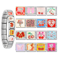 Vente en gros de breloques italiennes personnalisées en acier inoxydable, série Bow Cherry, compatibles avec les bracelets DIY de 9 mm, bijoux de mode, cadeau pour femmes