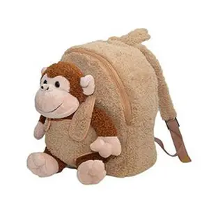 C087 Koper Monyet Anak, Ransel dengan Boneka Hewan Monyet Cokelat, Koper Beroda 2 Dalam 1 untuk Dijual