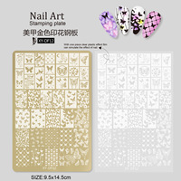 Plaque de tamponnage professionnelle pour ongles, motif floral en dentelle et papillon, motif pétales dorés en bambou chinois, pour nail art DIY