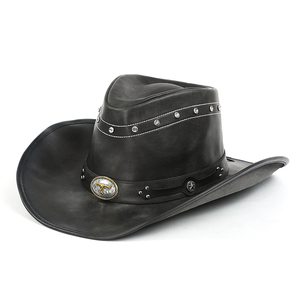Sombrero de Jazz de estilo occidental, ajustable, de ala ancha, a la moda, sombrero de vaquero con cabeza de toro de Metal decorado - Product Image 1
