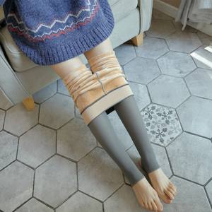 Mallas de lana gruesas de talla grande para Otoño e Invierno para mujer, mallas grises falsas transparentes cálidas de una pieza para exteriores - Product Image 3