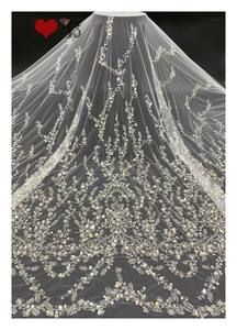 Tissu en dentelle à paillettes argentées Blinglace, perles transparentes, tissu en dentelle à paillettes argentées pour robe de mariée - Product Image 3