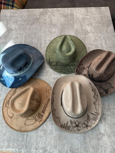 New Arrival Blank Wide Brim Suede Laser Engraving Colorful Burning <b>Western</b> Cowboy <b>Hat</b> for Men Women - Product Image 2