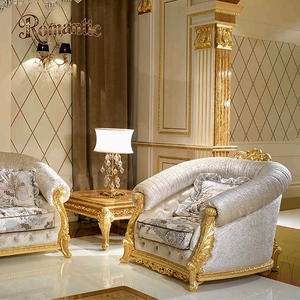 Juego de sofá dorado clásico de diseñador italiano para sala de estar, sofá francés de lujo con cojín suave de tela de madera maciza de gama alta - Product Image 6