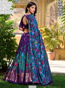 Ensemble de 3 pièces en coton de soie Tussar, organza, semi-cousu, pour femmes, de style indien traditionnel, pour les fêtes, à séchage rapide - Product Image 2