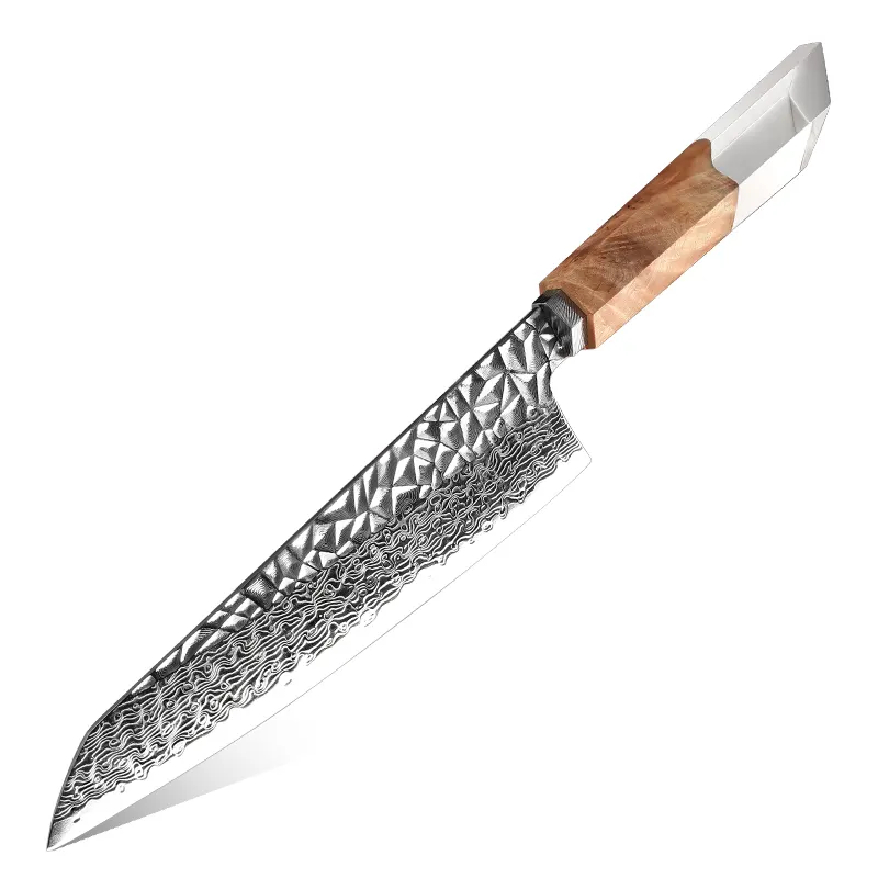 Cuchillo de cocina profesional de Damasco 67 capas patrón de martillo de acero de Damasco cuchillo de Chef