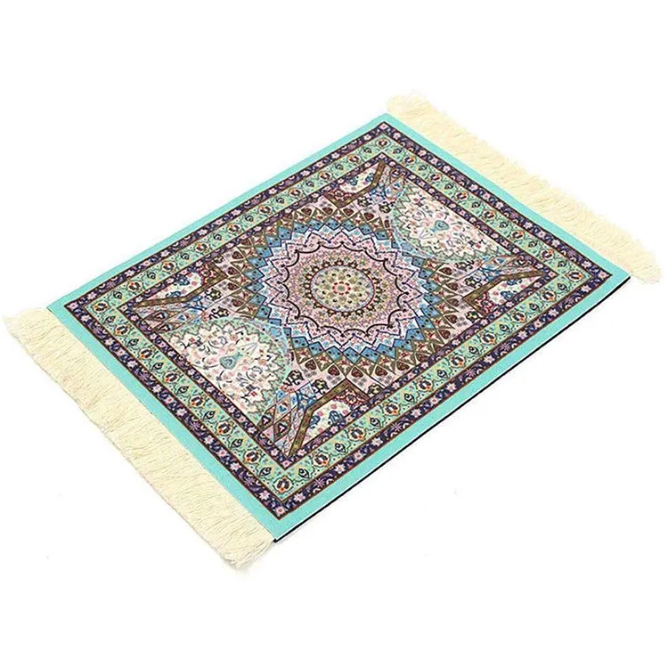 Großhandel Blau Vintage Persische Mini Woven Teppich Gummi Maus Pad Mit Fringe Für Desktop PC Laptop Computer